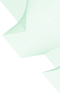 Abstract image featuring green, wavy, and parallel lines forming sharp angles on a black background.