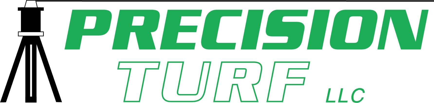 Logo of Precision Turf LLC with a stylized sprinkler on the left and the company name in green text on the right, designed to be a sleek header element on your site built with Elementor.