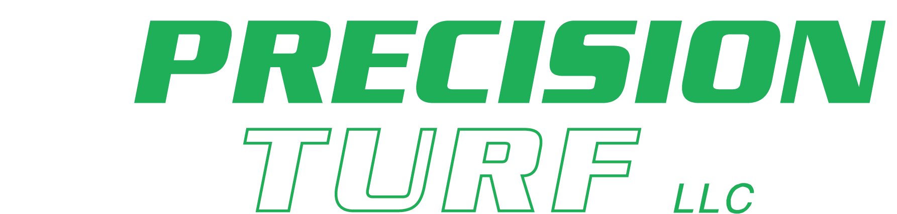 The header logo of Precision Turf LLC features the company name in bold green letters on a white background, designed with the elegance befitting an Elementor creation.