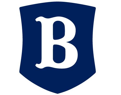 A dark blue shield shape with a bold, white capital letter "B" in the center, symbolizing solid affiliations.