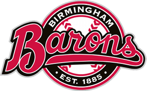 Logo of the Birmingham Barons baseball team, featuring a red and black design with a baseball in the background and the text "Birmingham Barons" and "Est. 1885". Their rich history includes numerous affiliations, adding depth to their iconic imagery.