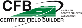 About Us: The logo of the Certified Field Builder (CFB) program from the American Sports Builders Association features a stylized playing field and text.