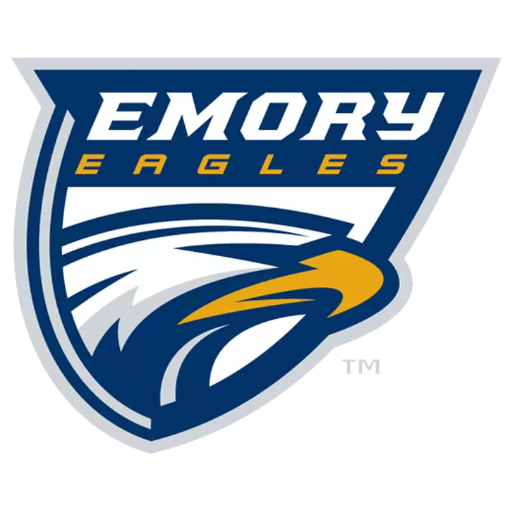 The Emory Eagles logo features a stylized eagle head in blue, white, and gold, with the text "Emory Eagles" above it, symbolizing their strong affiliations.