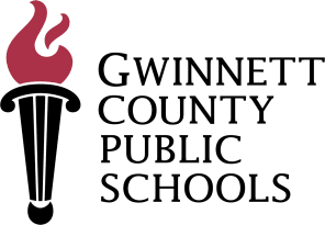 Logo of Gwinnett County Public Schools featuring a black torch with a red flame next to the text "Gwinnett County Public Schools.