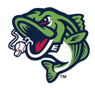 A graphic of a green fish with an open mouth, appearing to bite a baseball attached to a fishing hook. The fish, with aggressive red eyes and detailed fins, symbolizes fierce affiliations in marine sports.