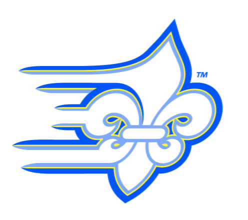 A stylized fleur-de-lis with blue and yellow outlines and a motion effect on the left side, symbolizing our affiliations.