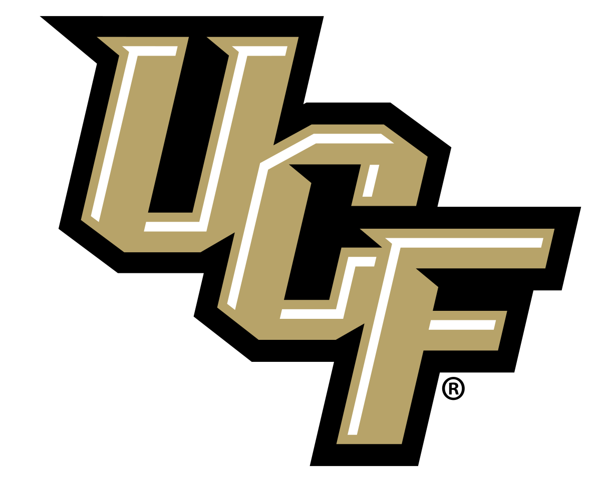 The image shows the University of Central Florida (UCF) logo with gold and white letters outlined in black, symbolizing their strong partnerships and affiliations.