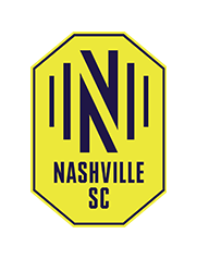 The Nashville SC logo features a yellow octagonal background with a bold navy "N" at the center, and "Nashville SC" written below in navy. Reflecting the pride of a sports turf company, this emblem symbolizes strength and professionalism.